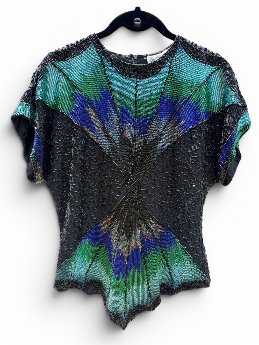 Oleg Cassini 80’s-90’s Vintage Silk Heavily Beaded Cocktail Blouse, Sz Small.